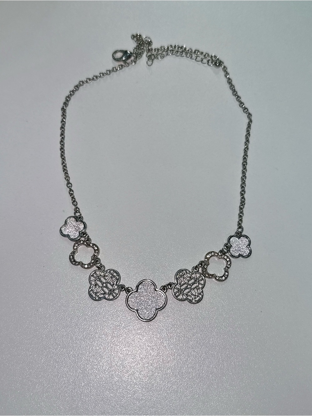 Silver Floral Clover Necklace - Elegant Women's Jewelry